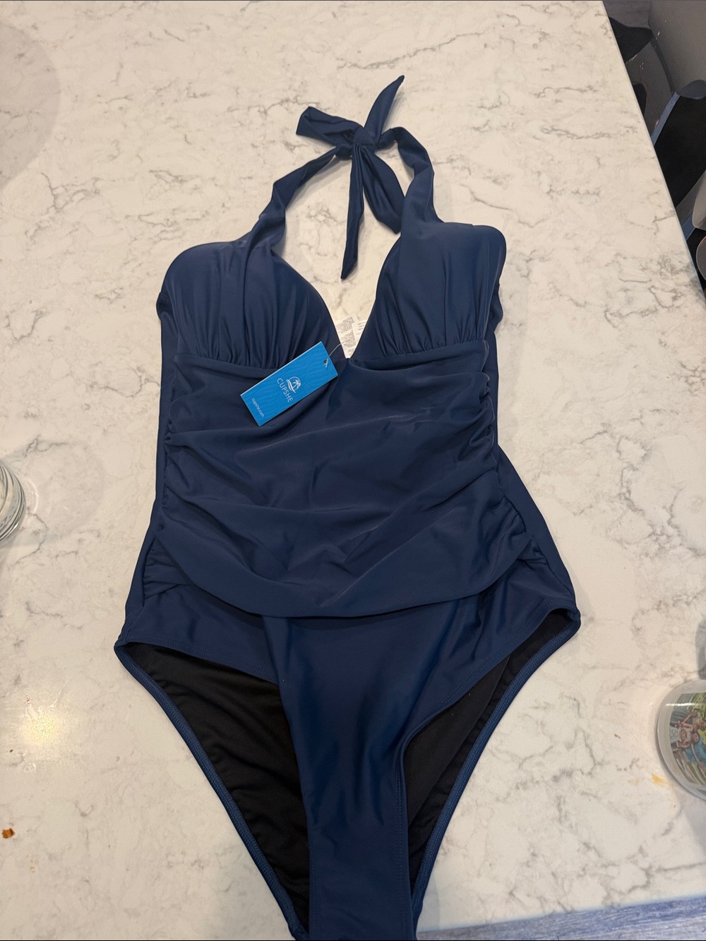 Cupshe Navy Halter One-Piece Swimsuit